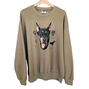 Vintage Doberman Sweatshirt Size XL Graphic Crewneck Dog Sweater Brown USA Made